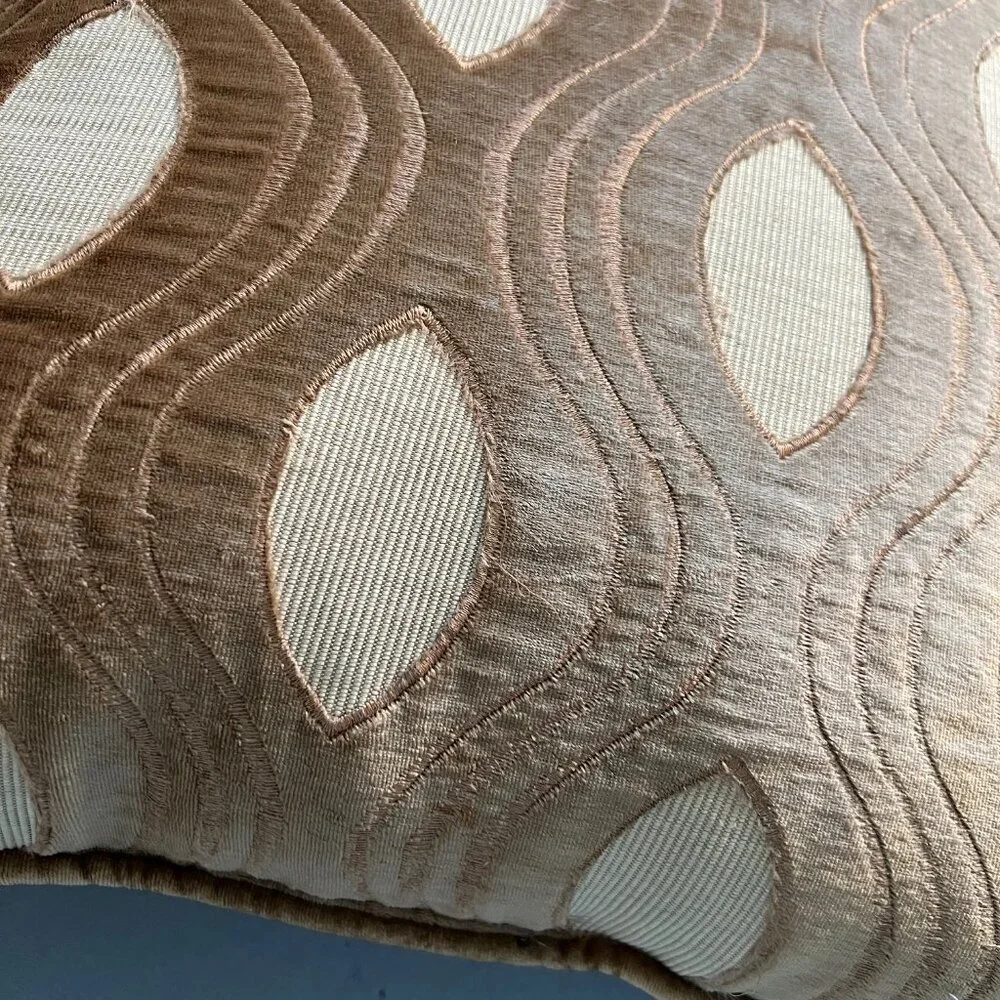 Mid-Century Vintage Velvet Gold Cat Eye Pattern Down Feather Pillows, Set of 2